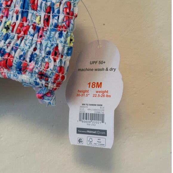 Wonder Nation Blue Floral Tankini Swimsuit Set 18M UPF 50+ Toddler Girl Swimwear - Picture 3 of 4